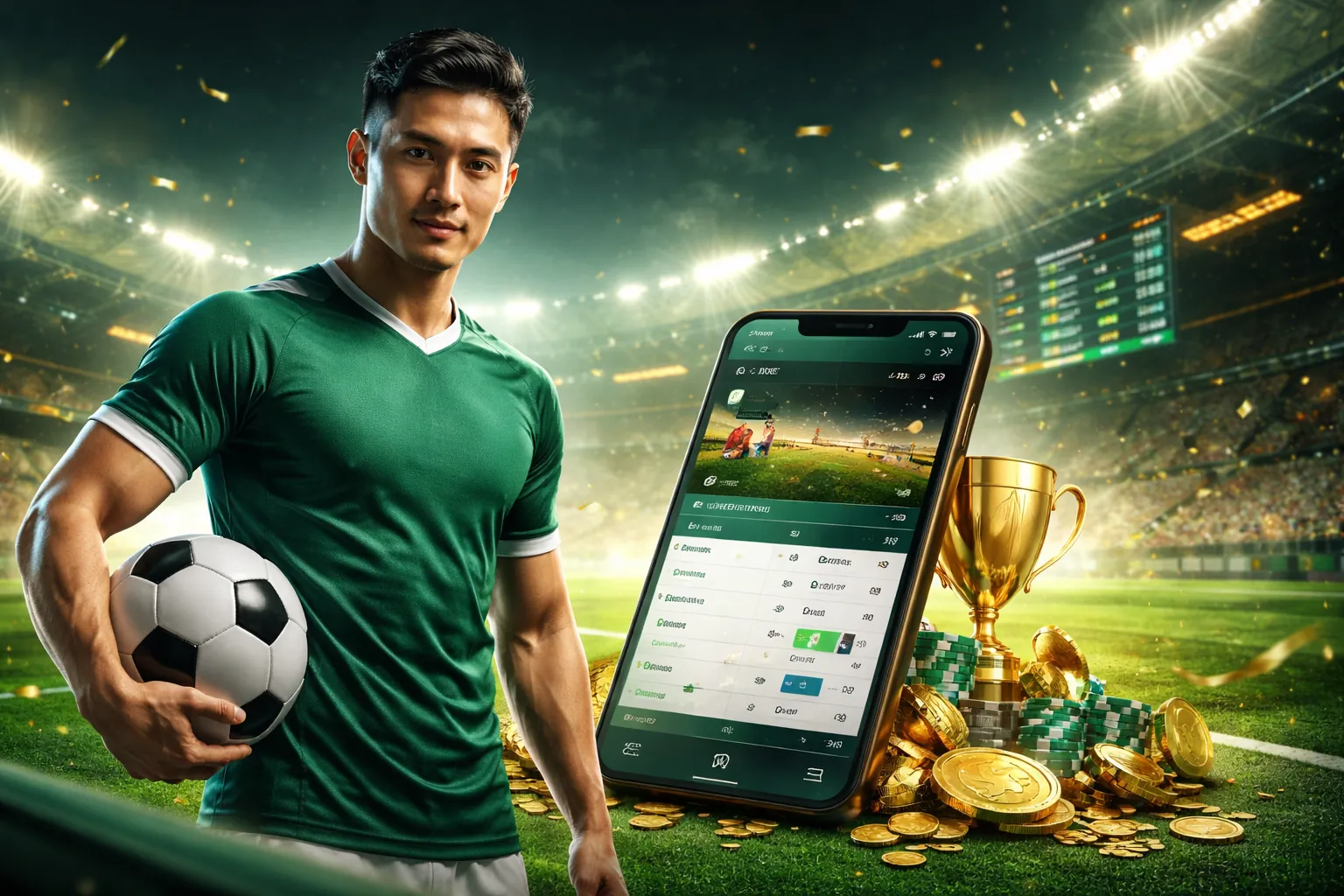 Bàn Tài Xỉu trực tuyến với xúc xắc và chip cược, phía sau là sân đá gà C2